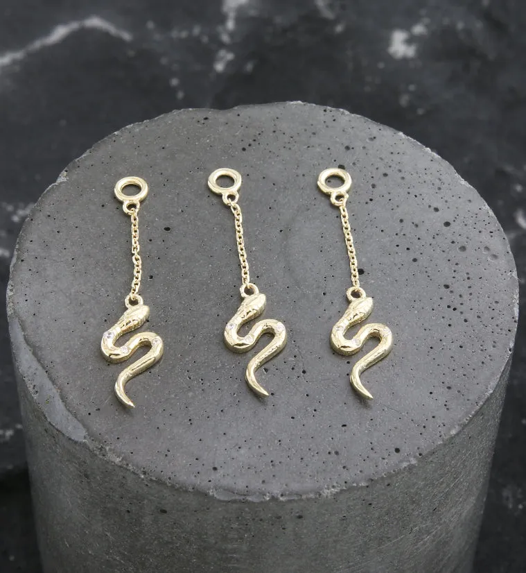 14kt Gold Snake Clear CZ Dangle Chain Charm