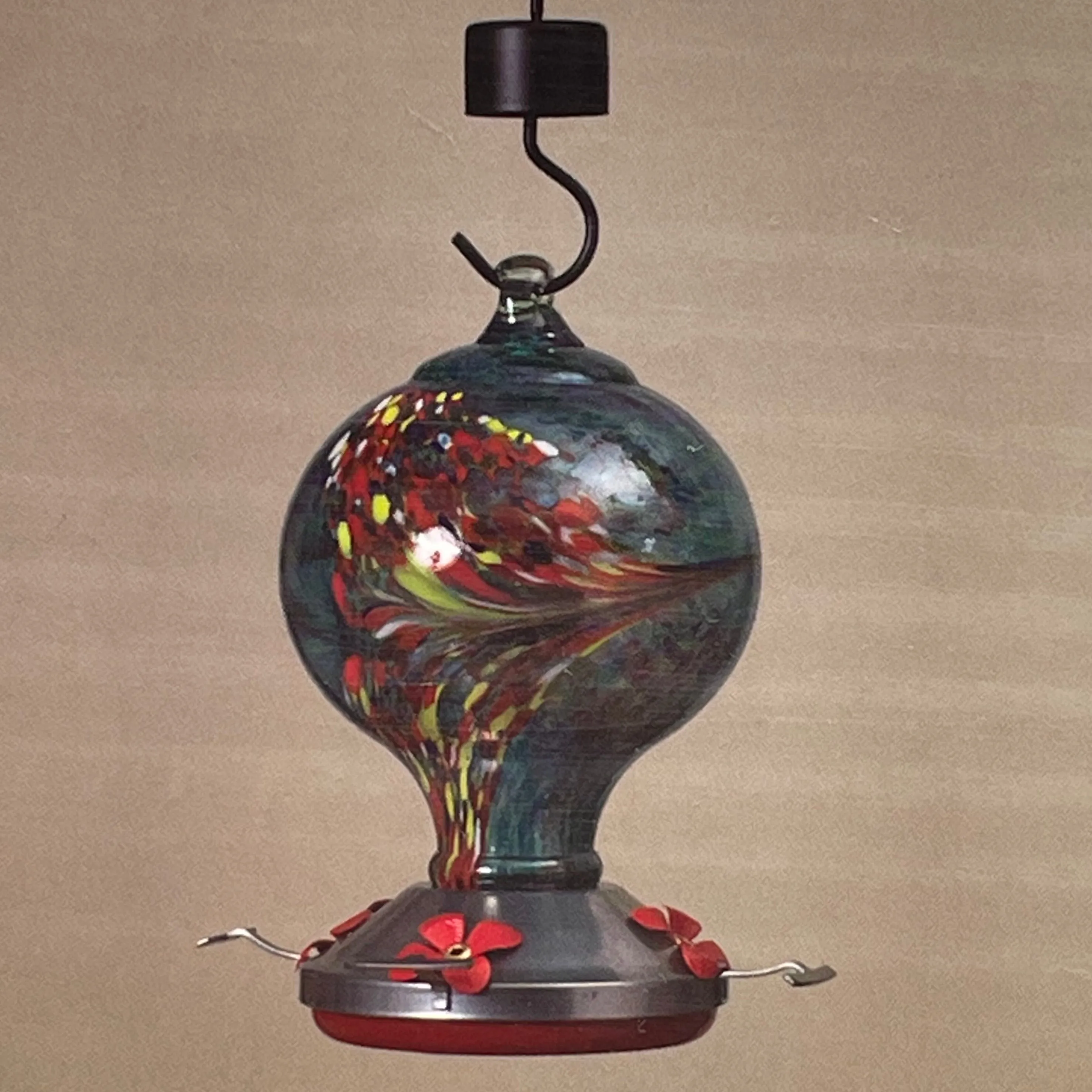 9" Glass & Metal Hummingbird Feeder