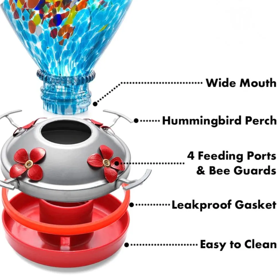 9" Glass & Metal Hummingbird Feeder