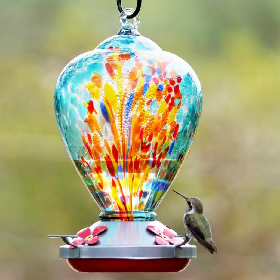 9" Glass & Metal Hummingbird Feeder