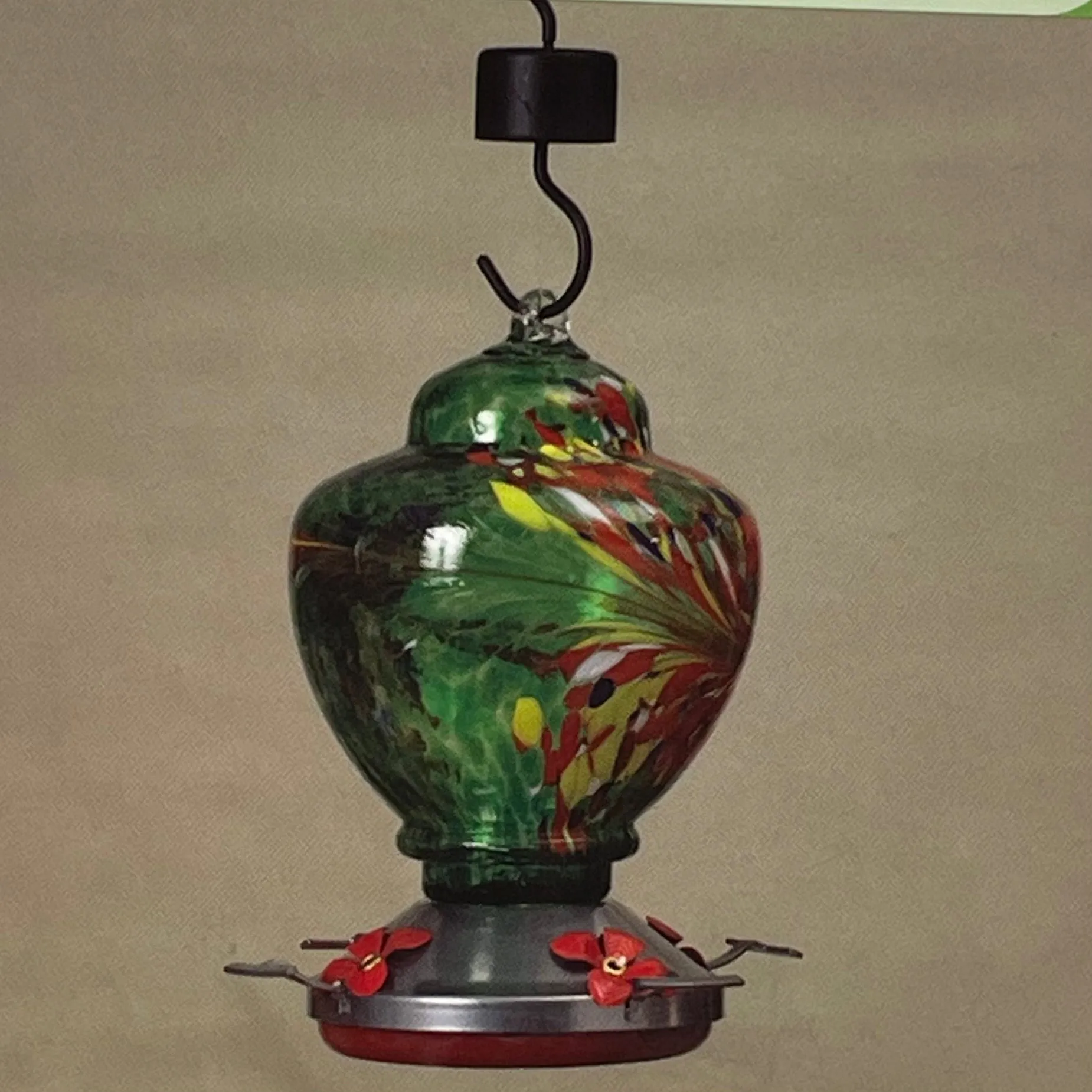 9" Glass & Metal Hummingbird Feeder