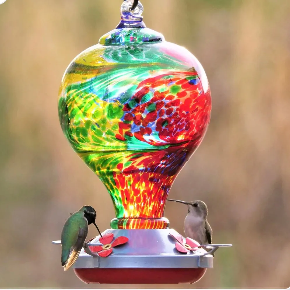 9" Glass & Metal Hummingbird Feeder