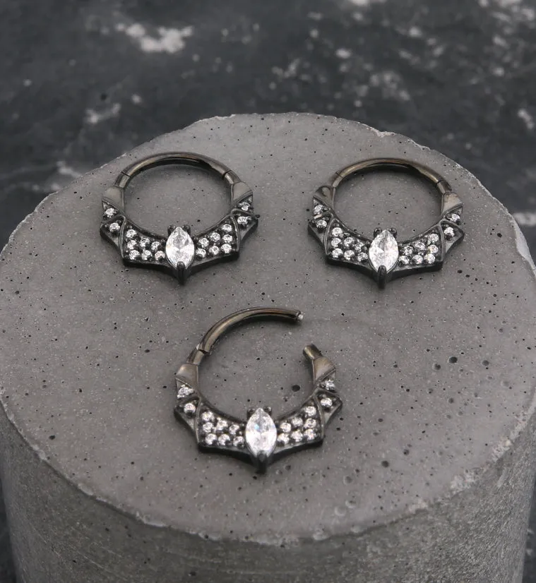 Black PVD Bat Rim Clear CZ Stainless Steel Hinged Segment Ring