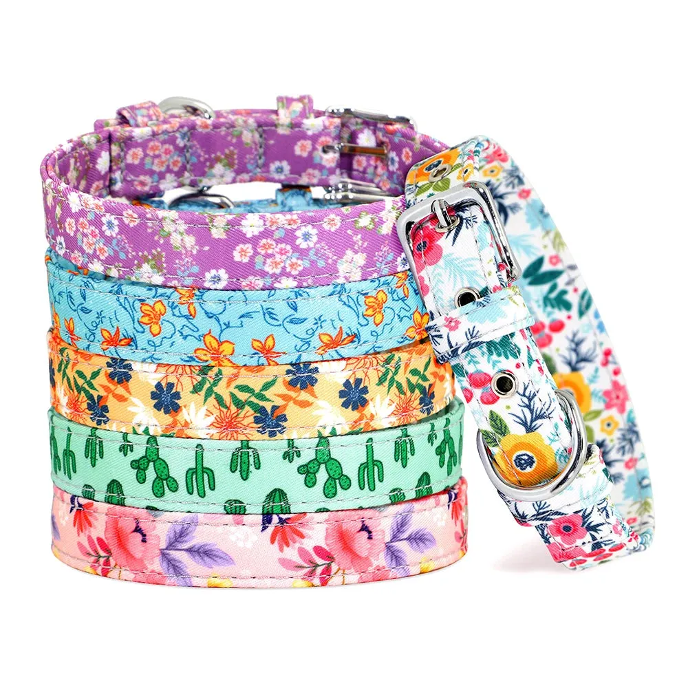 Bohemian Style Floral Dog Collar - Durable Nylon