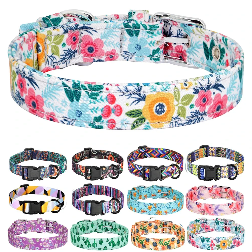 Bohemian Style Floral Dog Collar - Durable Nylon