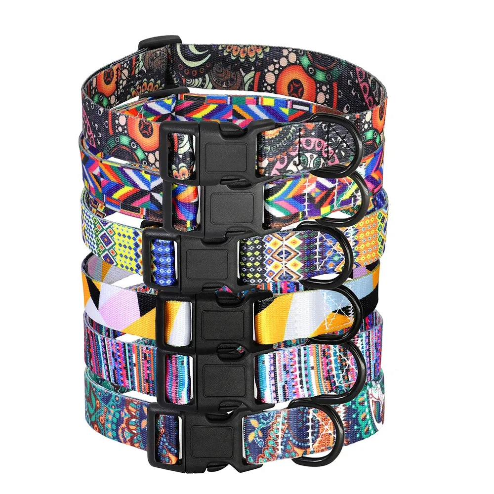 Bohemian Style Floral Dog Collar - Durable Nylon