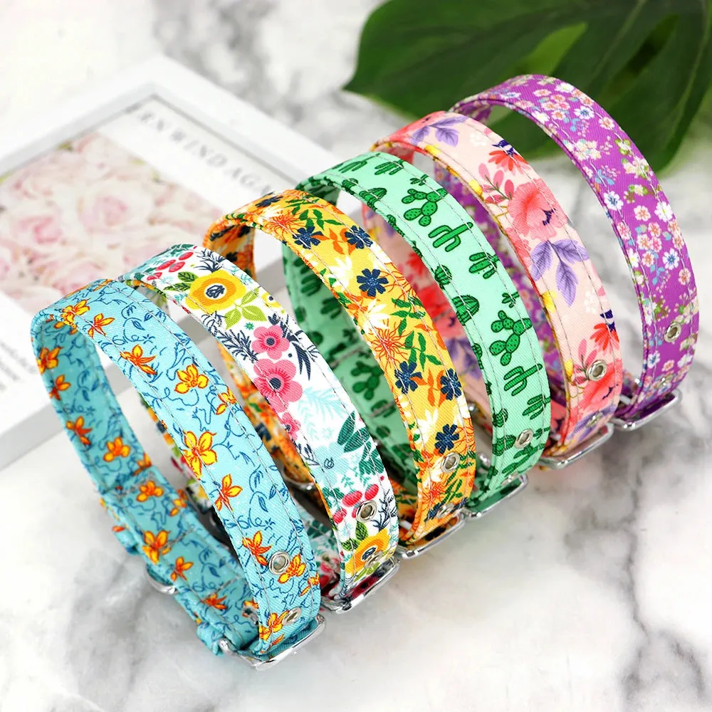 Bohemian Style Floral Dog Collar - Durable Nylon