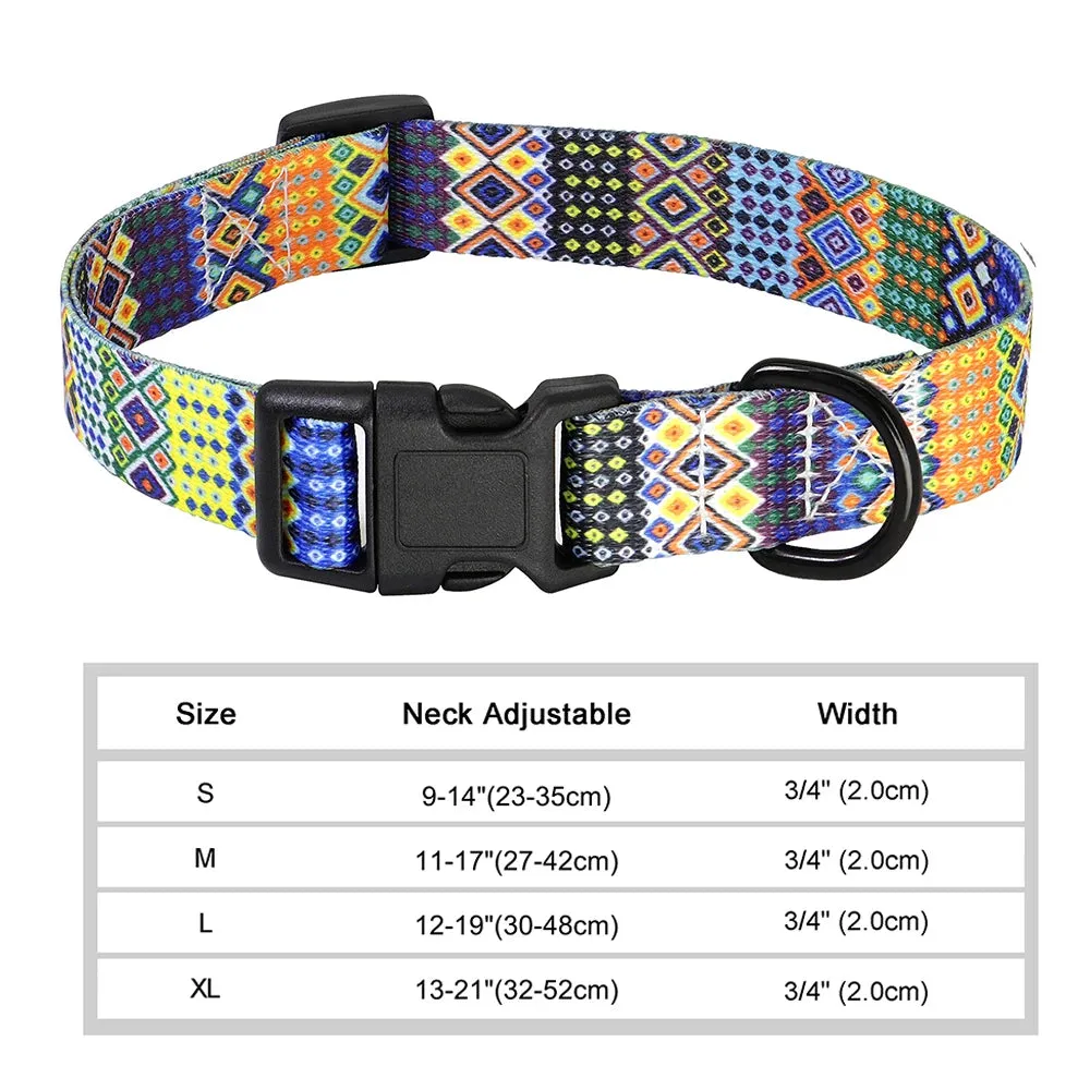 Bohemian Style Floral Dog Collar - Durable Nylon