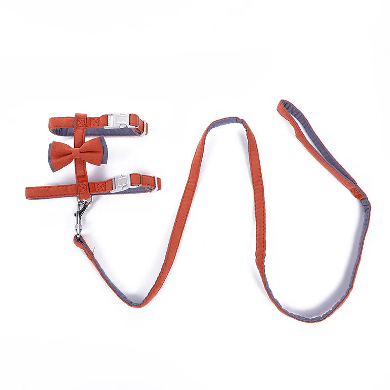 Color-Blocked Cotton-Filled Cat Bow Leash
