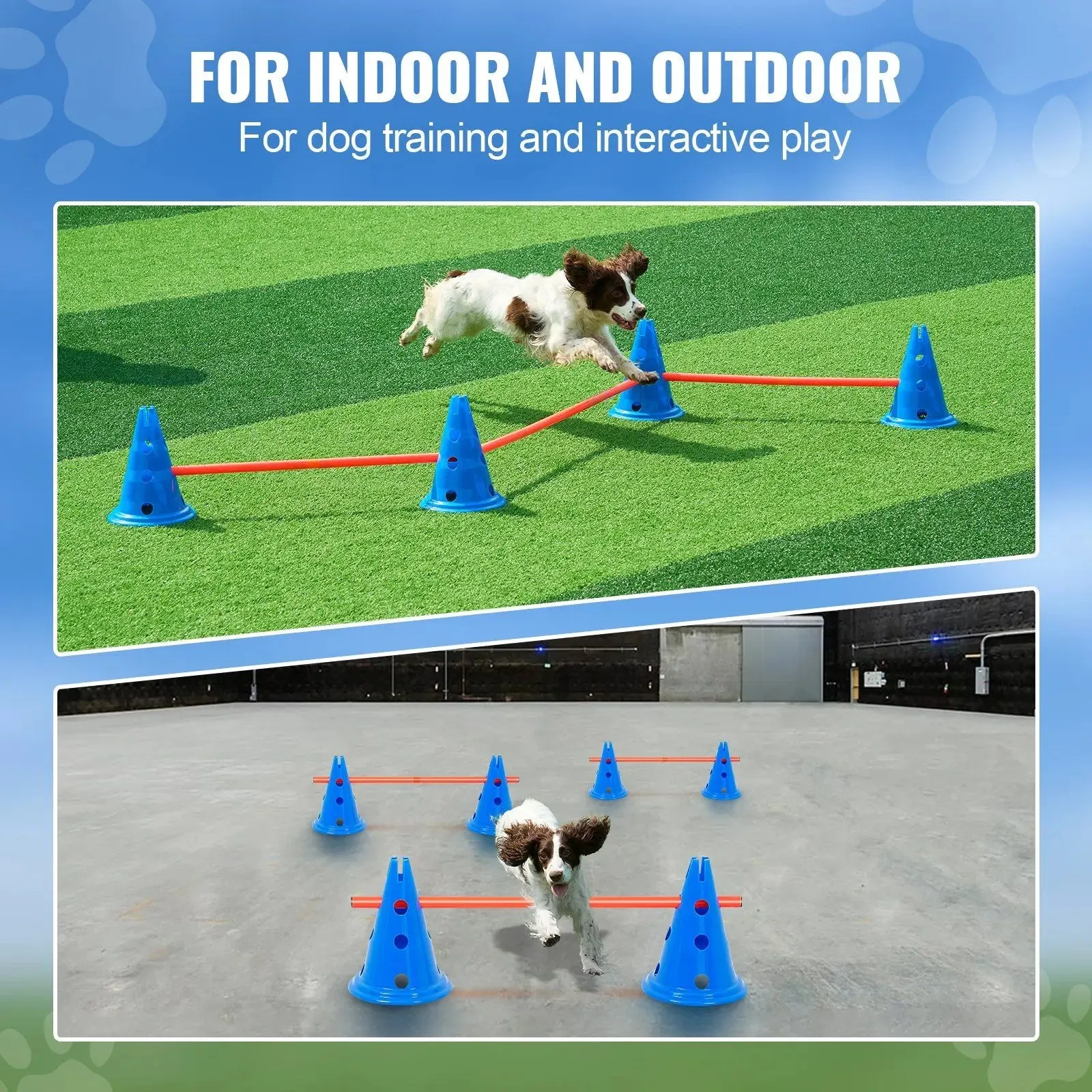 Dog Agility Hurdle Cone Set 6 PCS Kit-12 xCones 6 xAgility Rods with Bag
