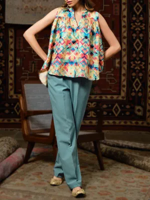 Flea Silk Printed Top Sea Green