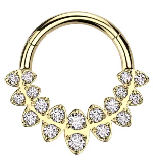 Gold PVD Riviere Clear CZ Stainless Steel Hinged Segment Ring