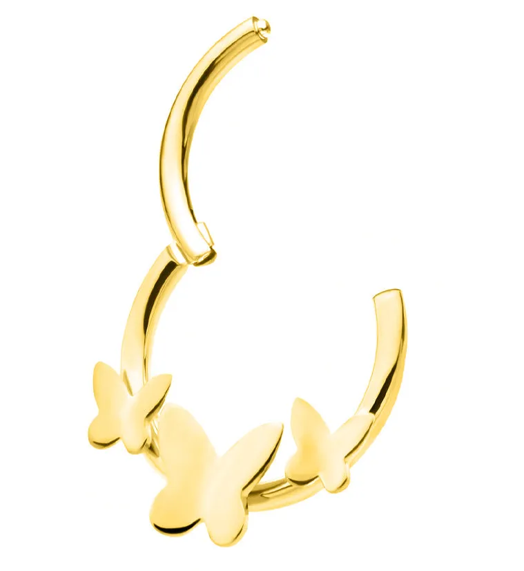 Gold PVD Triple Butterfly Stainless Steel Hinged Segment Ring