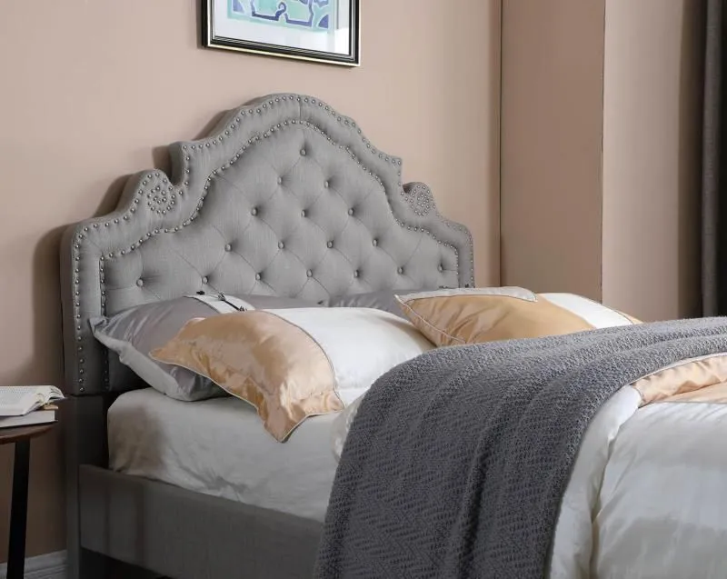 Grey Luxurious Fabric Beds With Curved Design- Double, Queen or King- Model Curve