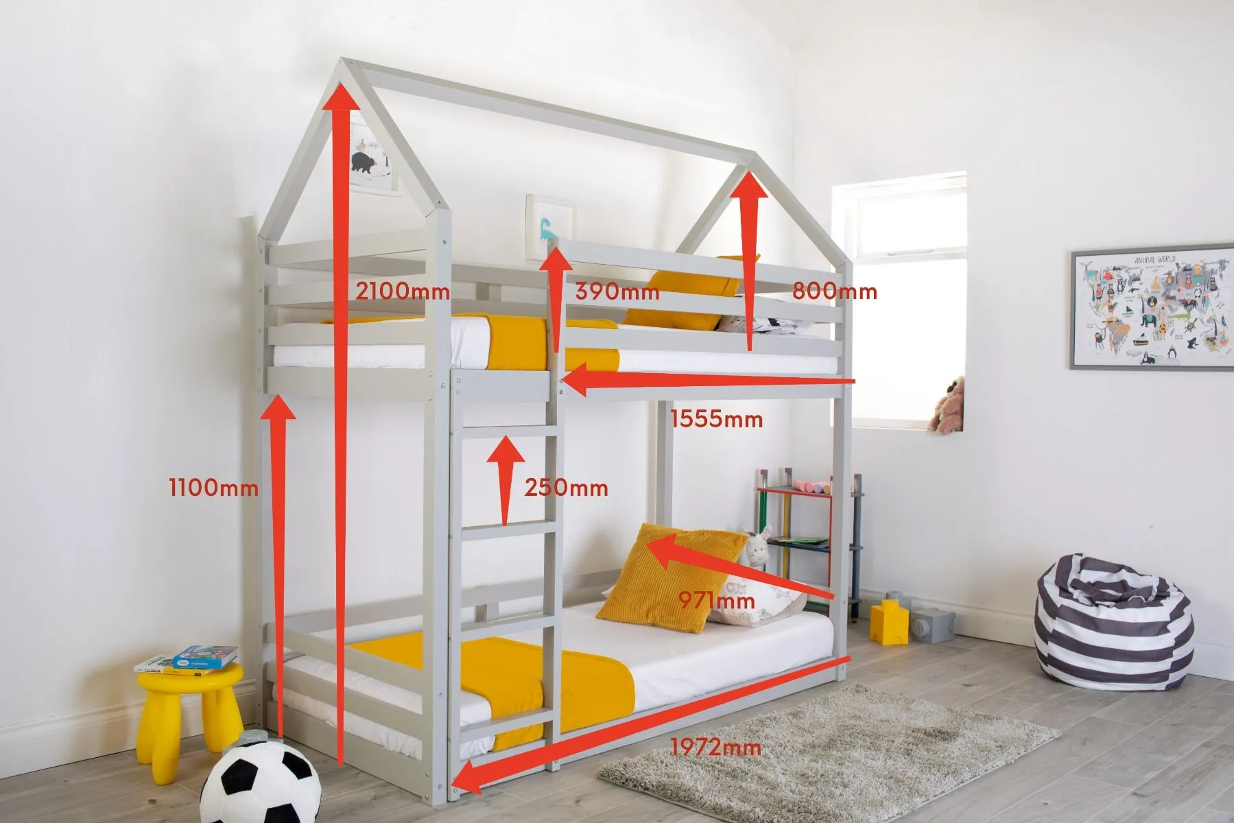 Grey Playhouse Kids Bunk Bed
