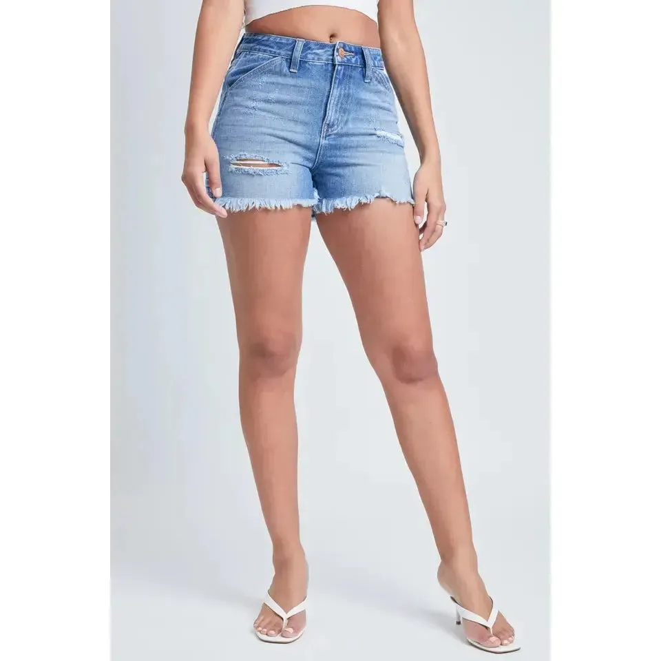 High-Rise Carpenter Shorts With Frayed Hem SALE !!!