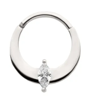 Planar Marquise Clear CZ Stainless Steel Hinged Segment Ring
