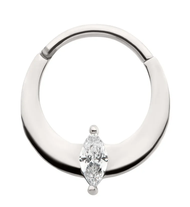 Planar Marquise Clear CZ Stainless Steel Hinged Segment Ring